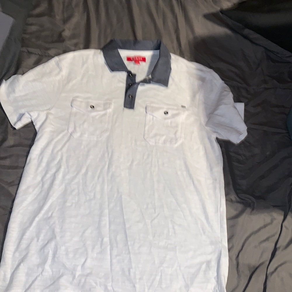 White w/ grayish collar shirt guess size medium